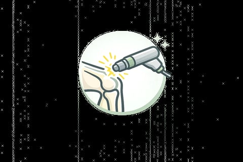 Icon illustration of a drill or power tool being used on a joint or anatomical structure, suggesting orthopedic surgery or medical procedure
