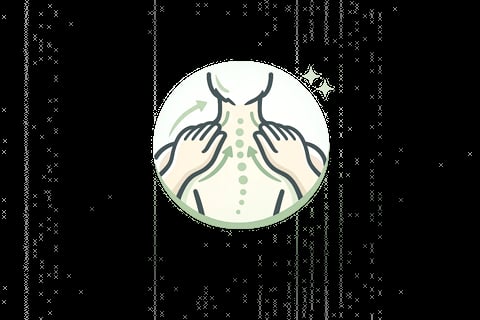 Anatomical illustration of the nervous system showing spinal nerves branching from the spine within a circular icon against a dark digital background